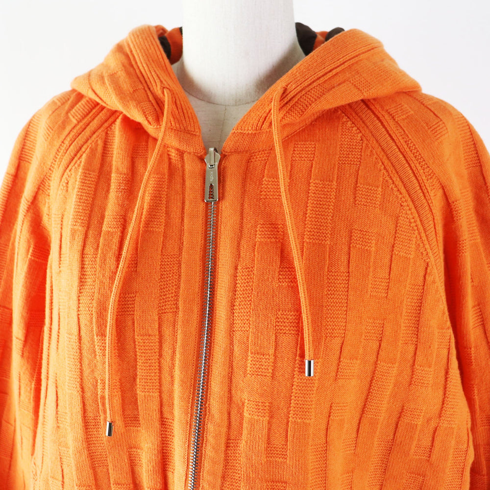 HERMES Down jacket Outer: 100% wool, Filling: 90% down, Filling: 10% feather, Lining: 100% polyester Orange Women 40 Used Authentic