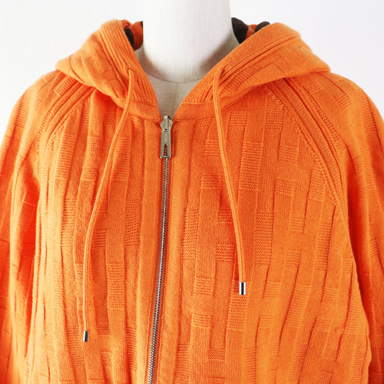 HERMES Down jacket Outer: 100% wool, Filling: 90% down, Filling: 10% feather, Lining: 100% polyester Orange Women 40 Used Authentic