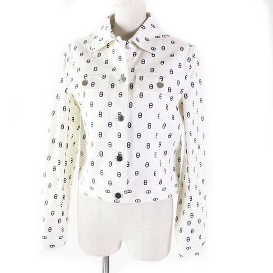 HERMES Denim Jacket 3E0231D5 Outer material: 98% cotton, Outer material: 2% polyurethane, Lining: 100% cotton, Leather part: Cowhide White navy Women 38 Used Authentic