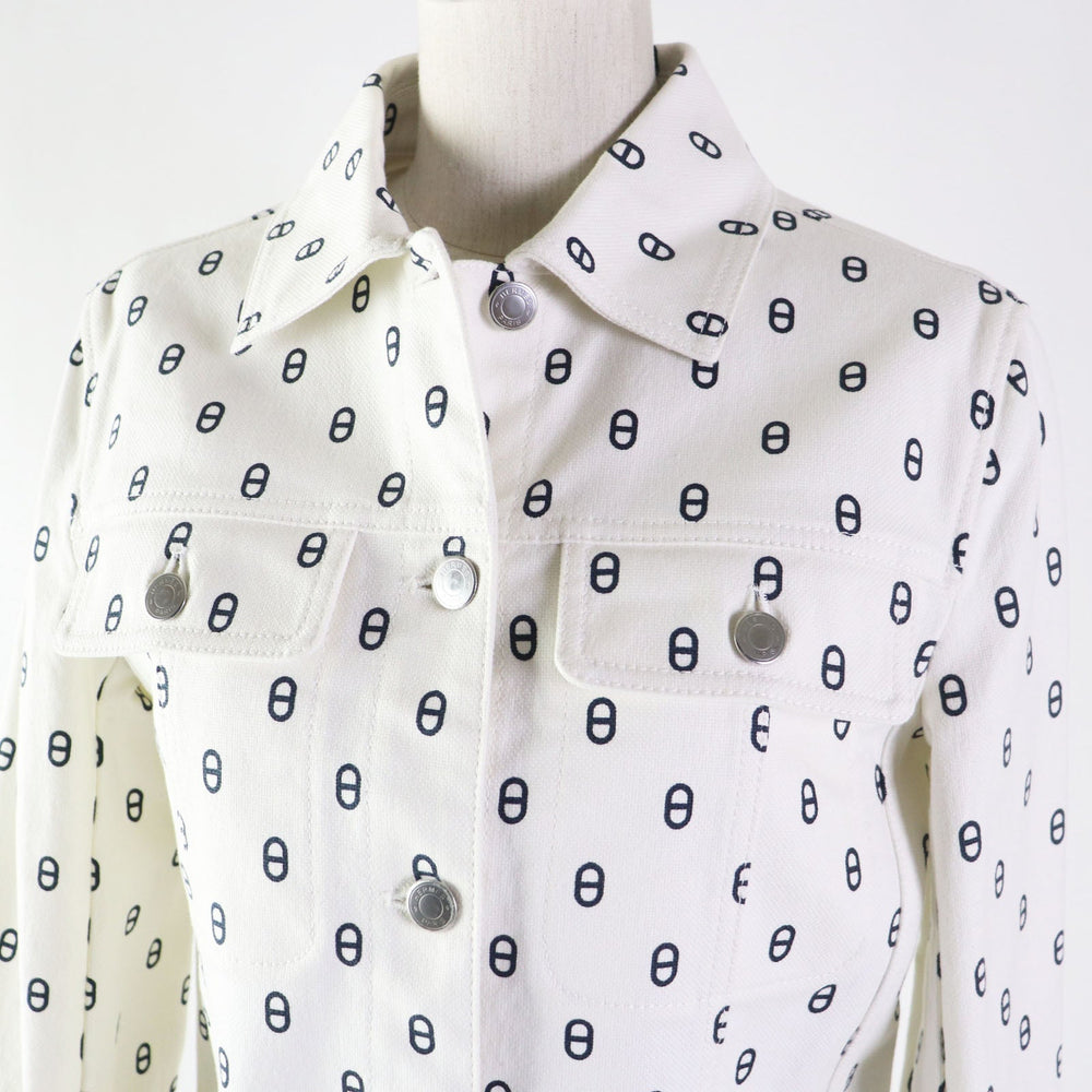 HERMES Denim Jacket 3E0231D5 Outer material: 98% cotton, Outer material: 2% polyurethane, Lining: 100% cotton, Leather part: Cowhide White navy Women 38 Used Authentic