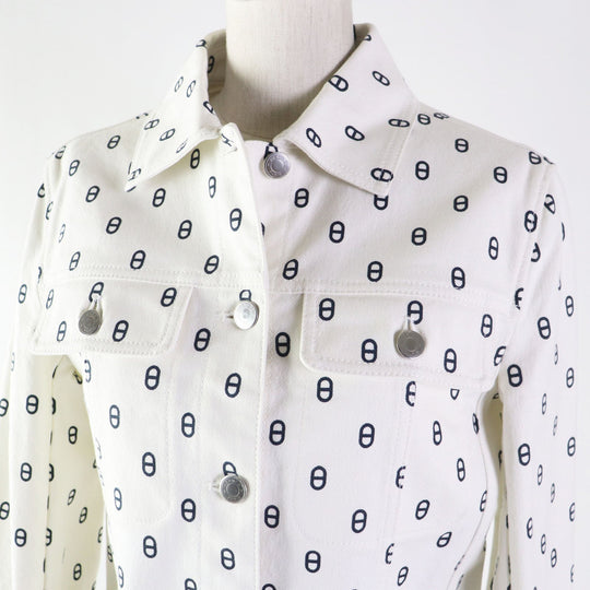 HERMES Denim Jacket 3E0231D5 Outer material: 98% cotton, Outer material: 2% polyurethane, Lining: 100% cotton, Leather part: Cowhide White navy Women 38 Used Authentic