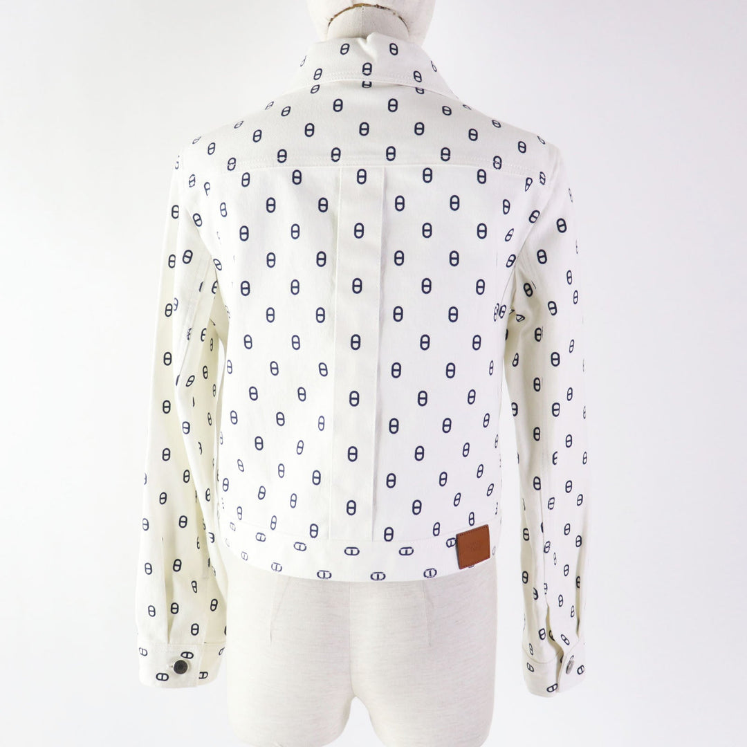 HERMES Denim Jacket 3E0231D5 Outer material: 98% cotton, Outer material: 2% polyurethane, Lining: 100% cotton, Leather part: Cowhide White navy Women 38 Used Authentic