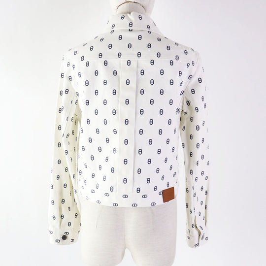 HERMES Denim Jacket 3E0231D5 Outer material: 98% cotton, Outer material: 2% polyurethane, Lining: 100% cotton, Leather part: Cowhide White navy Women 38 Used Authentic
