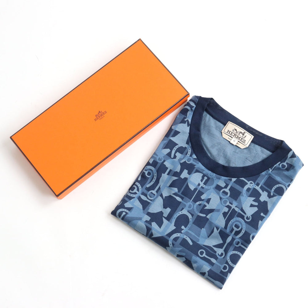 HERMES Short sleeve T-shirt 02-5774 Main: 100% cotton Blue type mens M Used Authentic