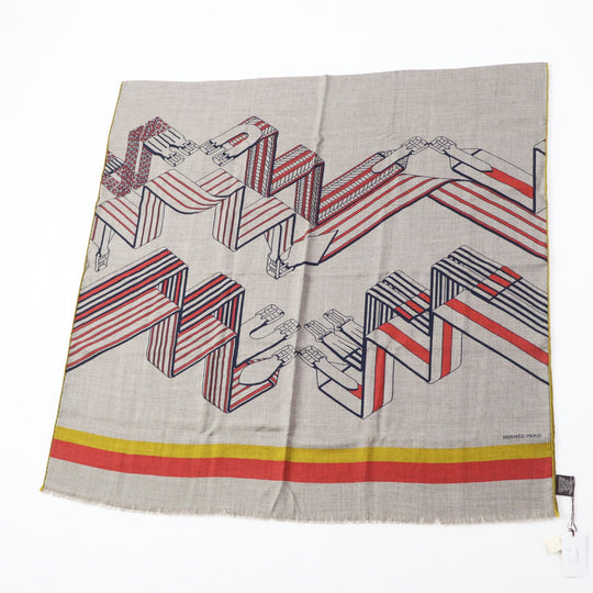 HERMES Stall Main: 70% cashmere, Main: 30% silk Multi Rectangle Sangles en Zigzag Women Used Authentic