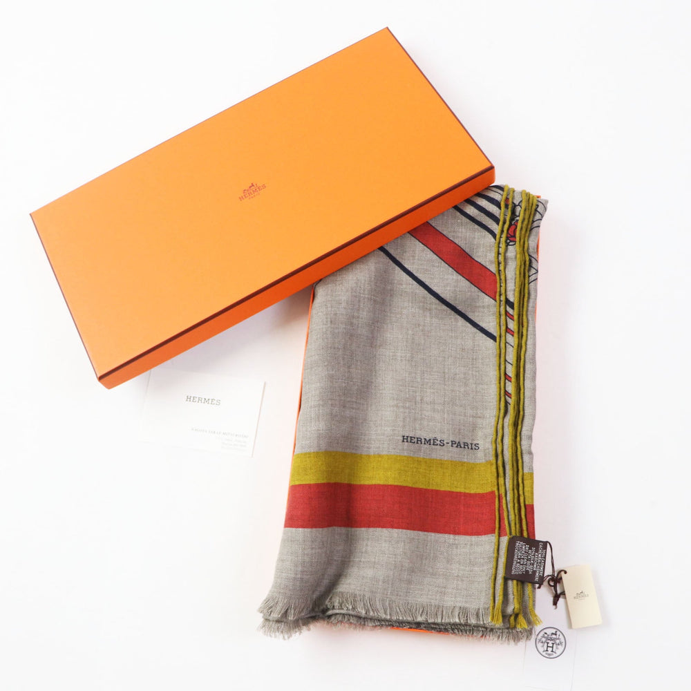 HERMES Stall Main: 70% cashmere, Main: 30% silk Multi Rectangle Sangles en Zigzag Women Used Authentic
