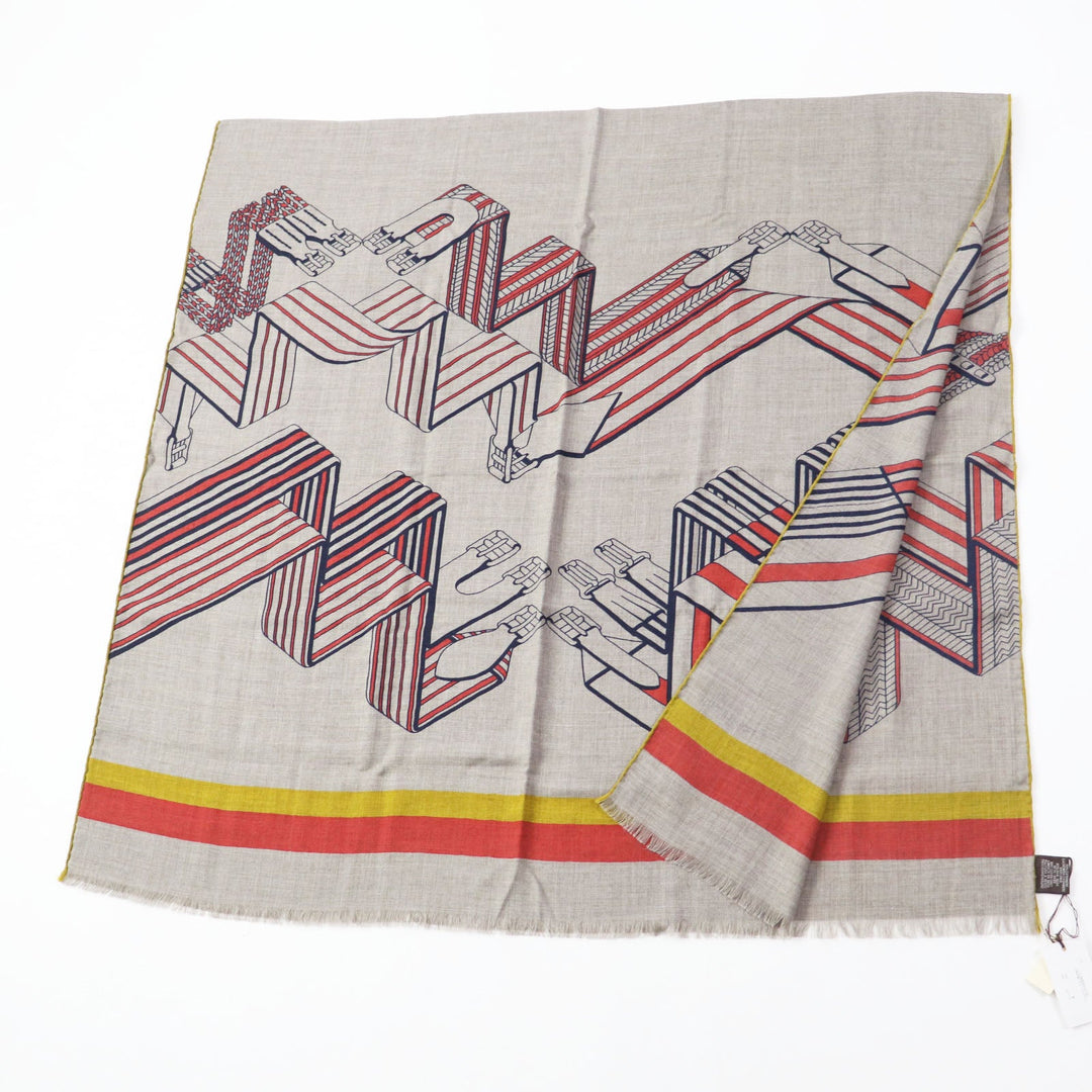 HERMES Stall Main: 70% cashmere, Main: 30% silk Multi Rectangle Sangles en Zigzag Women Used Authentic