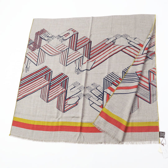 HERMES Stall Main: 70% cashmere, Main: 30% silk Multi Rectangle Sangles en Zigzag Women Used Authentic