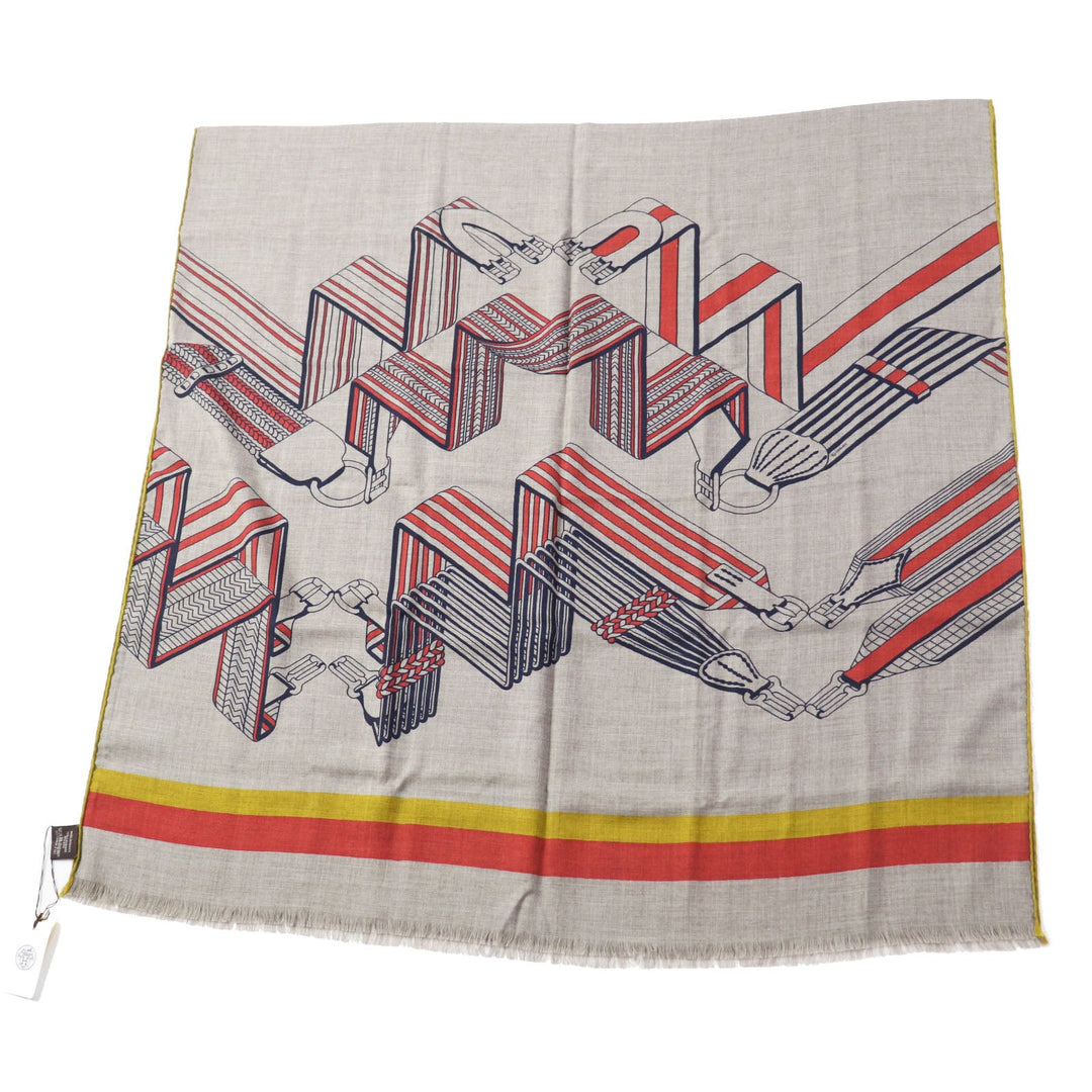 HERMES Stall Main: 70% cashmere, Main: 30% silk Multi Rectangle Sangles en Zigzag Women Used Authentic