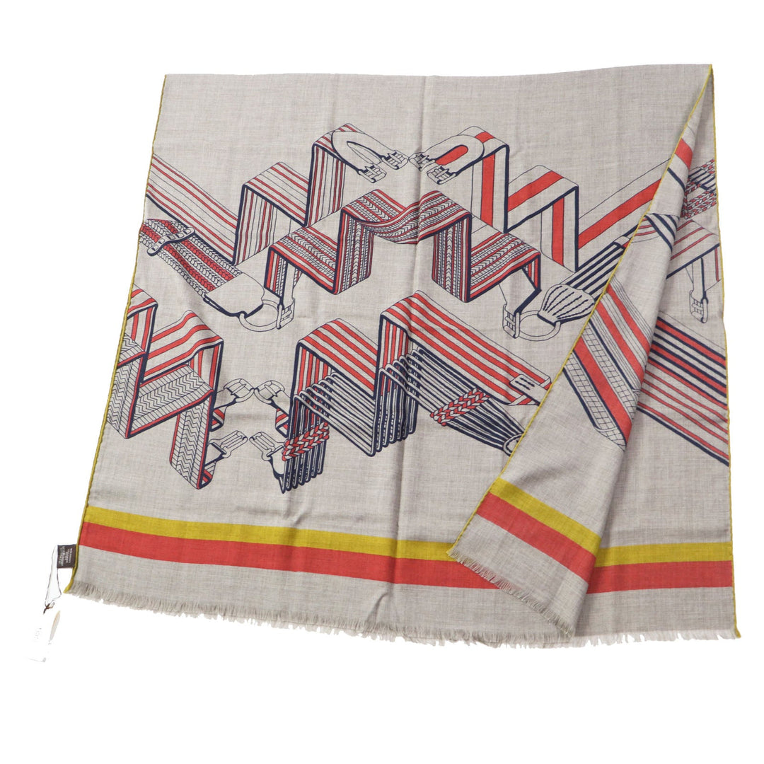HERMES Stall Main: 70% cashmere, Main: 30% silk Multi Rectangle Sangles en Zigzag Women Used Authentic