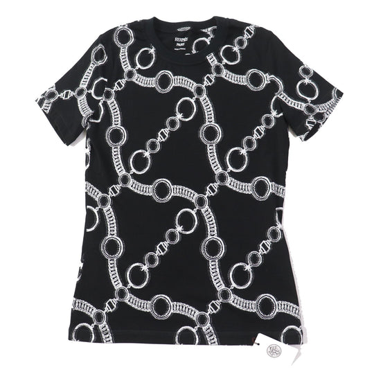 HERMES Short sleeve T-shirt 2E4600D2 Main: 100% cotton, Rib part: 82% cotton, 17% nylon, 1% polyurethane Black White Nadge Chain Women 34 Used Authentic