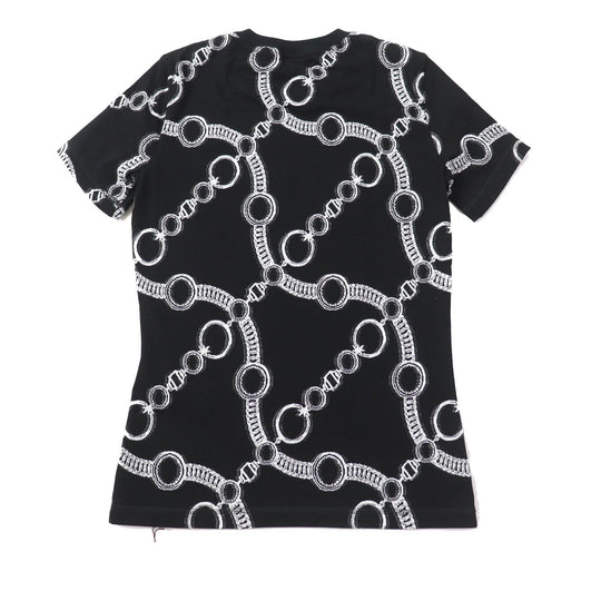 HERMES Short sleeve T-shirt 2E4600D2 Main: 100% cotton, Rib part: 82% cotton, 17% nylon, 1% polyurethane Black White Nadge Chain Women 34 Used Authentic