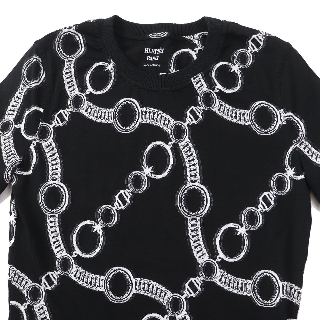 HERMES Short sleeve T-shirt 2E4600D2 Main: 100% cotton, Rib part: 82% cotton, 17% nylon, 1% polyurethane Black White Nadge Chain Women 34 Used Authentic