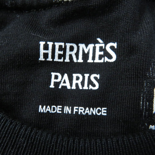 HERMES Short sleeve T-shirt 2E4600D2 Main: 100% cotton, Rib part: 82% cotton, 17% nylon, 1% polyurethane Black White Nadge Chain Women 34 Used Authentic