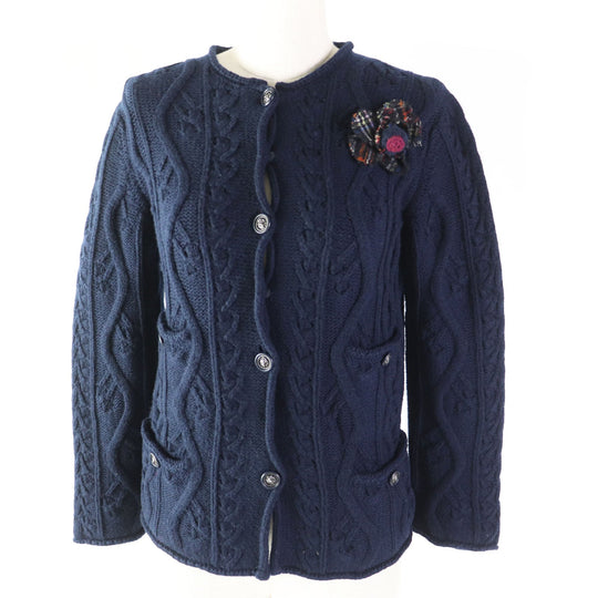 CHANEL cardigan P46489 Main: 100% cashmere, Other: 58% cashmere, 20% wool, 10% rayon, 9% nylon, 3% silk Navy Women 34 Used Authentic