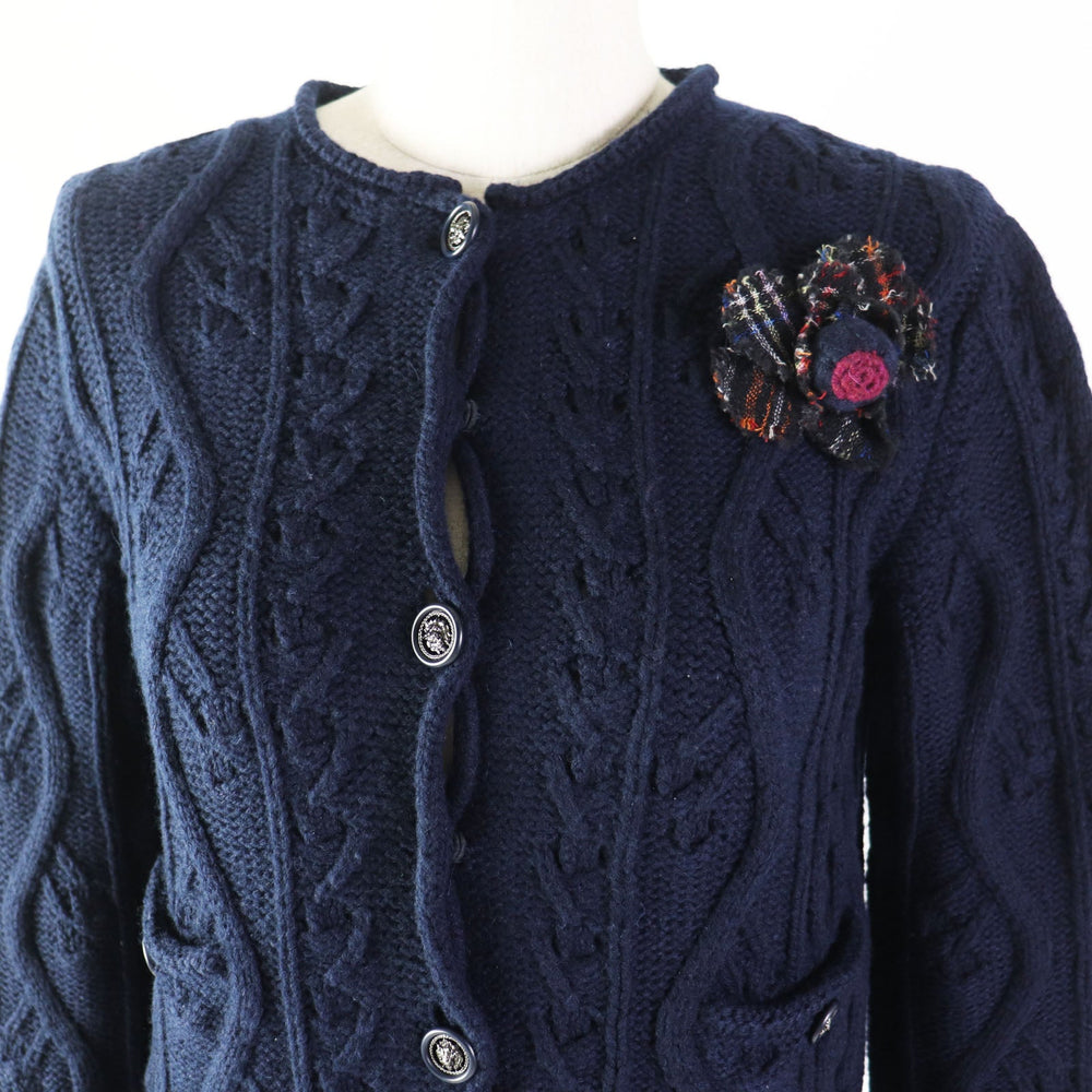 CHANEL cardigan P46489 Main: 100% cashmere, Other: 58% cashmere, 20% wool, 10% rayon, 9% nylon, 3% silk Navy Women 34 Used Authentic