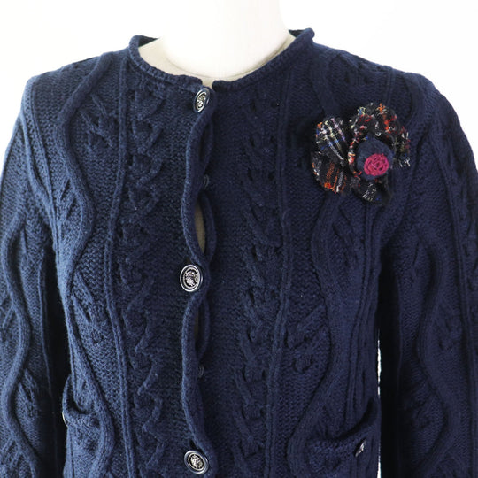 CHANEL cardigan P46489 Main: 100% cashmere, Other: 58% cashmere, 20% wool, 10% rayon, 9% nylon, 3% silk Navy Women 34 Used Authentic