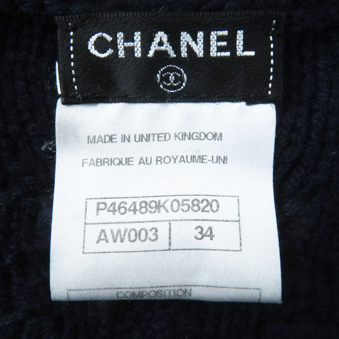 CHANEL cardigan P46489 Main: 100% cashmere, Other: 58% cashmere, 20% wool, 10% rayon, 9% nylon, 3% silk Navy Women 34 Used Authentic