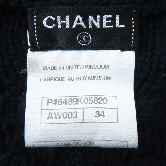 CHANEL cardigan P46489 Main: 100% cashmere, Other: 58% cashmere, 20% wool, 10% rayon, 9% nylon, 3% silk Navy Women 34 Used Authentic