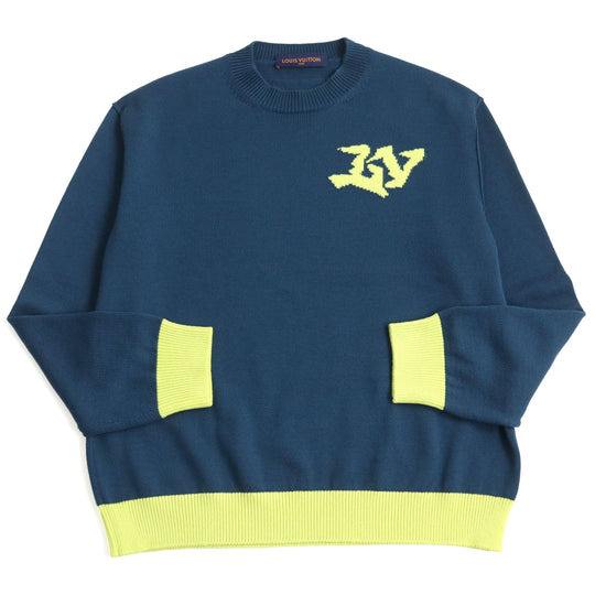 LOUIS VUITTON knit HNN02W Main: 100% wool Blue yellow mens M Used Authentic