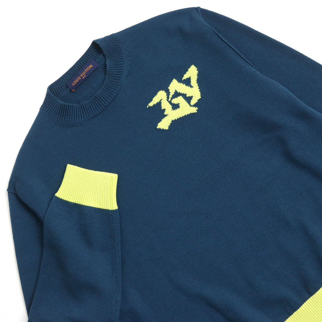 LOUIS VUITTON knit HNN02W Main: 100% wool Blue yellow mens M Used Authentic