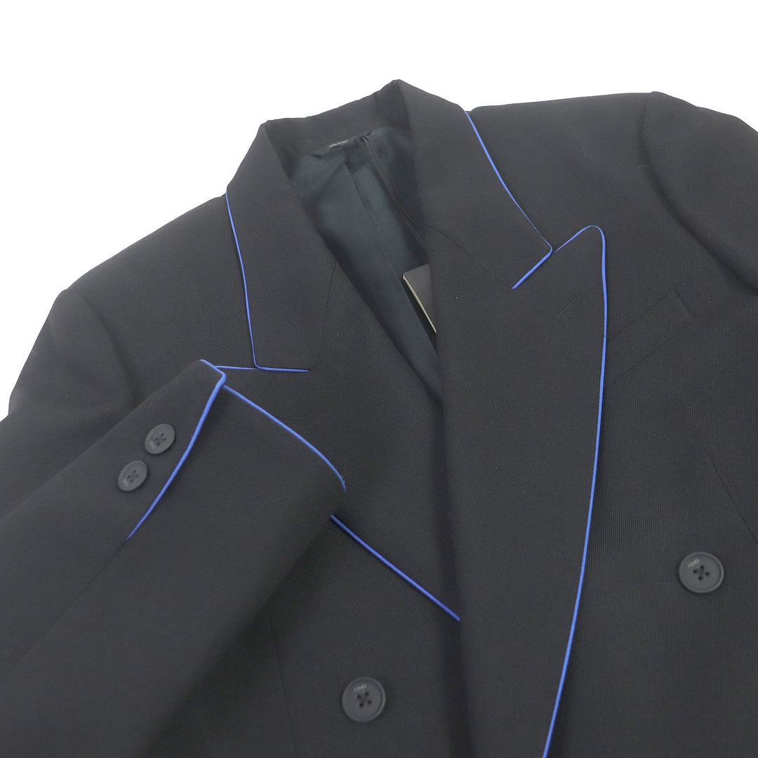FENDI tailored jacket FJ0641 Outer: 97% wool, Outer: 3% polyester, Lining: 100% cupra black Double-breasted Gabardine Blazer mens 48 Used Authentic