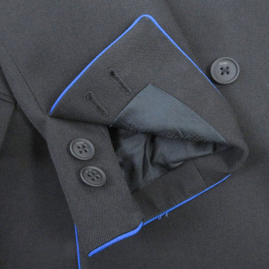 FENDI tailored jacket FJ0641 Outer: 97% wool, Outer: 3% polyester, Lining: 100% cupra black Double-breasted Gabardine Blazer mens 48 Used Authentic