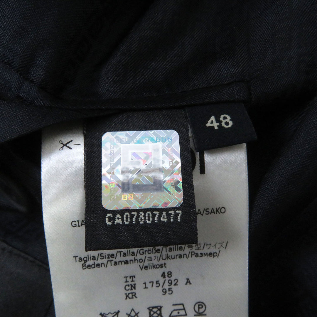 FENDI tailored jacket FJ0641 Outer: 97% wool, Outer: 3% polyester, Lining: 100% cupra black Double-breasted Gabardine Blazer mens 48 Used Authentic