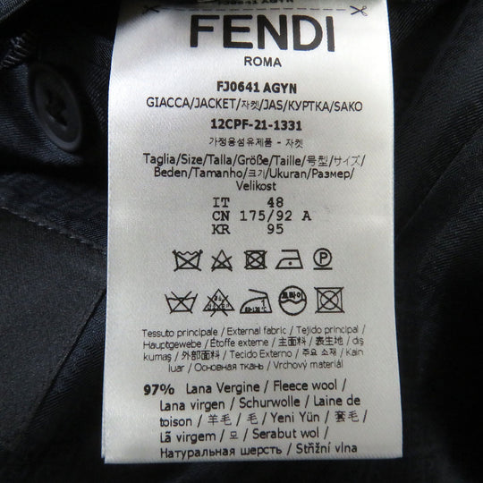 FENDI tailored jacket FJ0641 Outer: 97% wool, Outer: 3% polyester, Lining: 100% cupra black Double-breasted Gabardine Blazer mens 48 Used Authentic