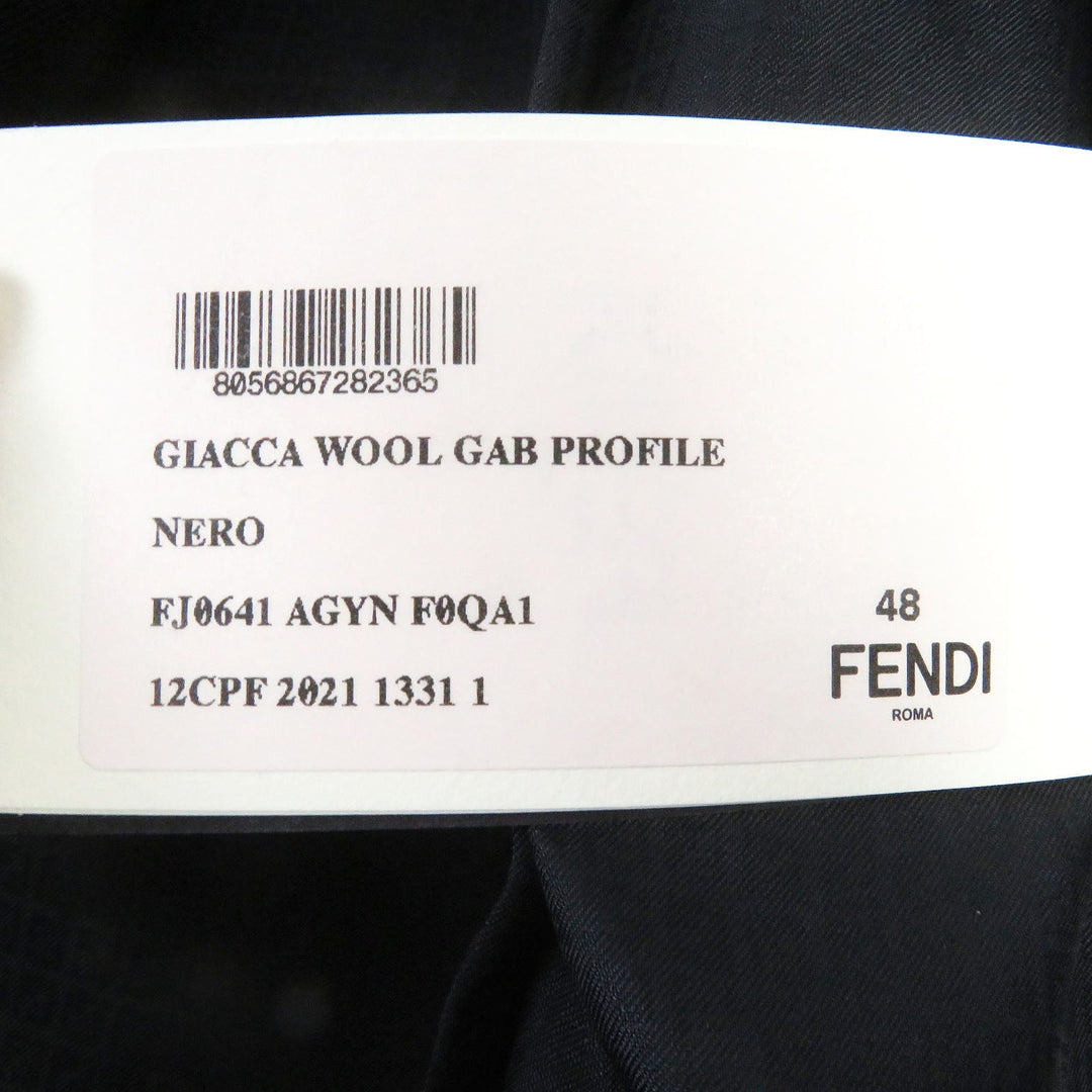 FENDI tailored jacket FJ0641 Outer: 97% wool, Outer: 3% polyester, Lining: 100% cupra black Double-breasted Gabardine Blazer mens 48 Used Authentic