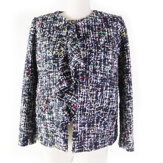 CHANEL No color jacket 20C P62686 Outer: 85% polyester, Outer: 13% acrylic, Outer: 2% polyamide (nylon), Lining: 100% silk Navy multi Women 38 Used Authentic