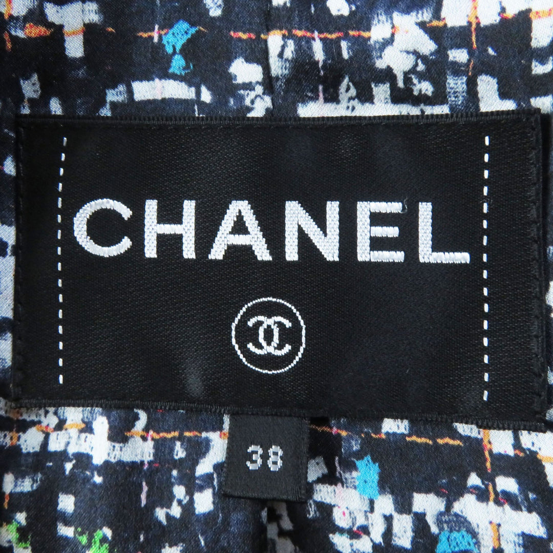 CHANEL No color jacket 20C P62686 Outer: 85% polyester, Outer: 13% acrylic, Outer: 2% polyamide (nylon), Lining: 100% silk Navy multi Women 38 Used Authentic