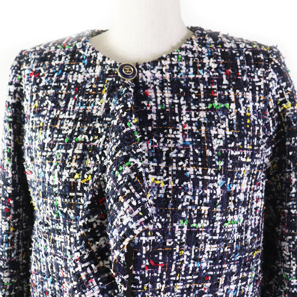 CHANEL No color jacket 20C P62686 Outer: 85% polyester, Outer: 13% acrylic, Outer: 2% polyamide (nylon), Lining: 100% silk Navy multi Women 38 Used Authentic