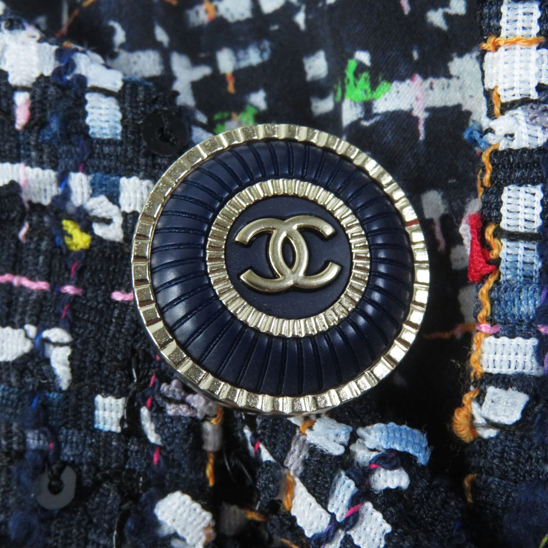 CHANEL No color jacket 20C P62686 Outer: 85% polyester, Outer: 13% acrylic, Outer: 2% polyamide (nylon), Lining: 100% silk Navy multi Women 38 Used Authentic