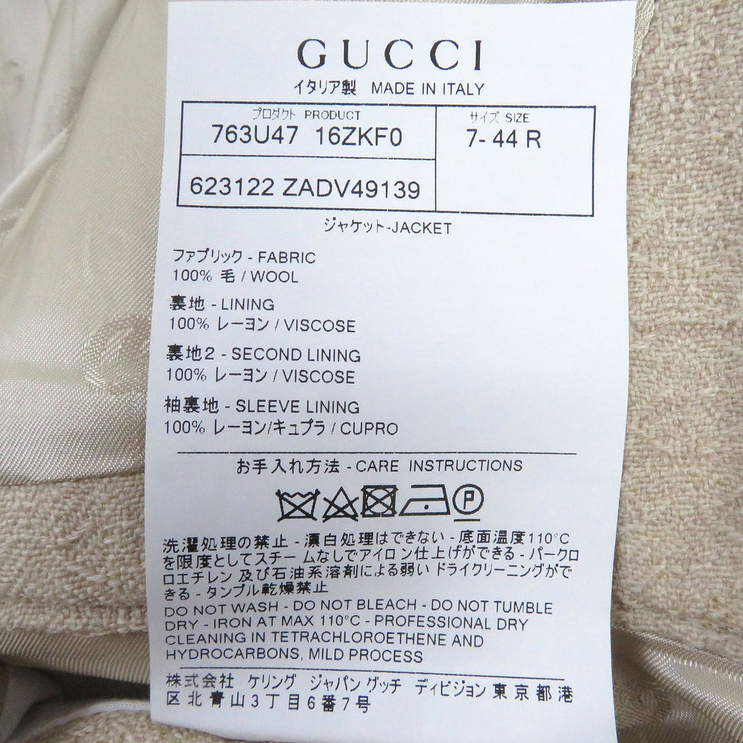 GUCCI tailored jacket 623122 Outer: 100% wool, Lining: 100% rayon light beige mens 44 Used Authentic