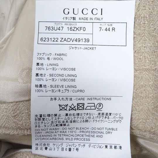GUCCI tailored jacket 623122 Outer: 100% wool, Lining: 100% rayon light beige mens 44 Used Authentic