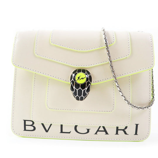 BVLGARI Shoulder Bag 289525 Main: Leather Light Beige Neon Yellow Black Serpenti Women Used Authentic