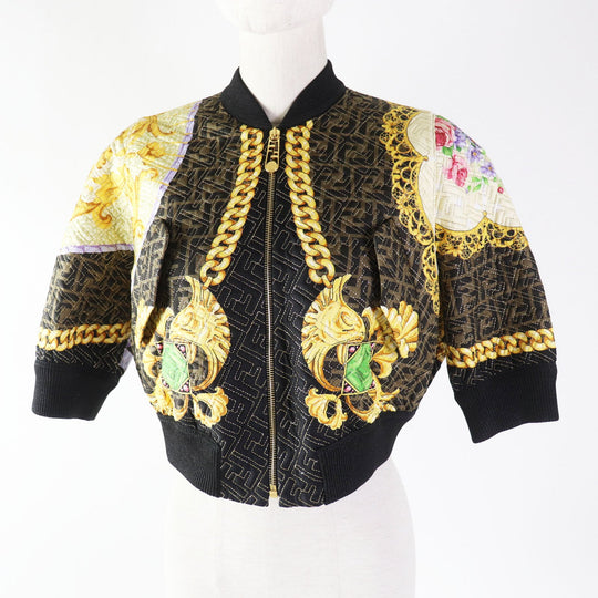 FENDI Blouson FJ7258 Outer: 100% silk, Filling: 69% polyester, Filling: 27% nylon, Filling: 4% polyurethane, Lining: 100% silk Black type Multi Women 36 Used Authentic