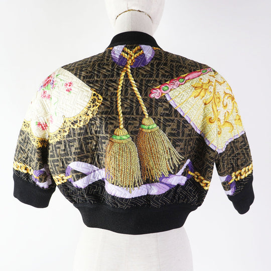 FENDI Blouson FJ7258 Outer: 100% silk, Filling: 69% polyester, Filling: 27% nylon, Filling: 4% polyurethane, Lining: 100% silk Black type Multi Women 36 Used Authentic