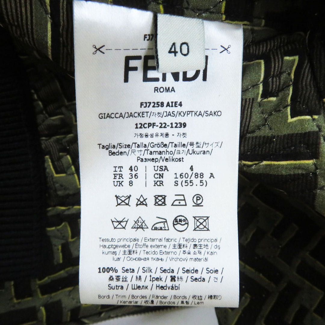 FENDI Blouson FJ7258 Outer: 100% silk, Filling: 69% polyester, Filling: 27% nylon, Filling: 4% polyurethane, Lining: 100% silk Black type Multi Women 40 Used Authentic