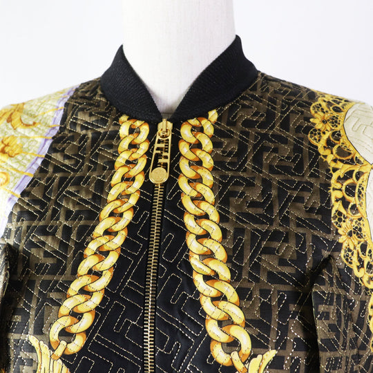 FENDI Blouson FJ7258 Outer: 100% silk, Filling: 69% polyester, Filling: 27% nylon, Filling: 4% polyurethane, Lining: 100% silk Black type Multi Women 40 Used Authentic