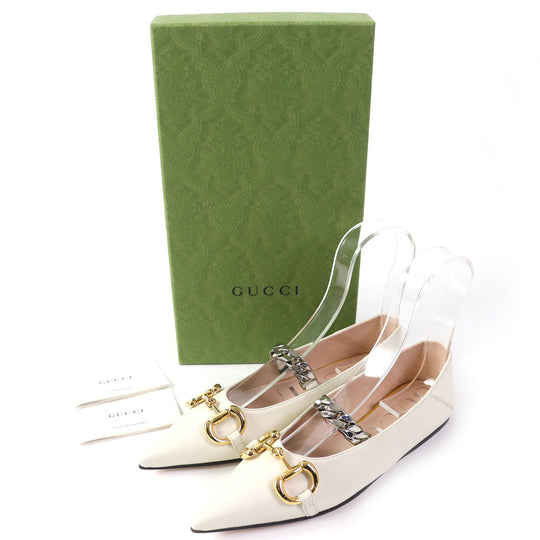 GUCCI pumps 621161 Main: Leather Ivory Women 35 1/2 Used Authentic