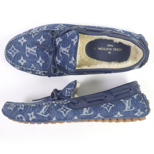 LOUIS VUITTON loafers Front: Monogram denim Back: Mouton blue Arizona line mens 6 Used Authentic