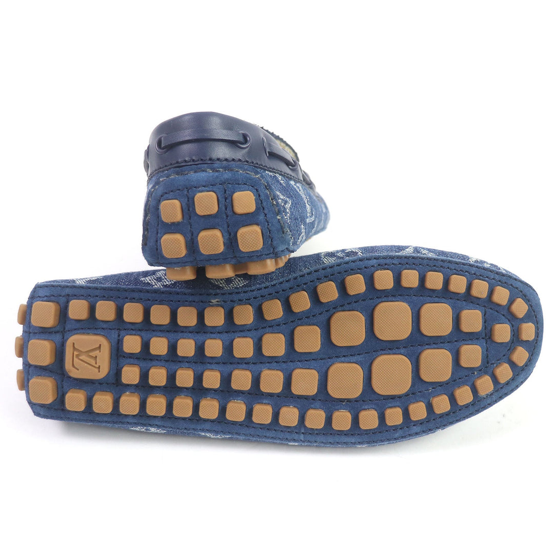 LOUIS VUITTON loafers Front: Monogram denim Back: Mouton blue Arizona line mens 6 Used Authentic