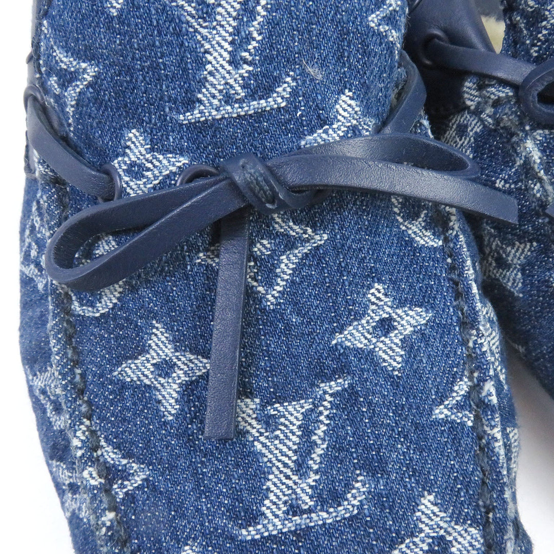 LOUIS VUITTON loafers Front: Monogram denim Back: Mouton blue Arizona line mens 6 Used Authentic