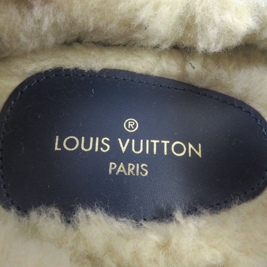 LOUIS VUITTON loafers Front: Monogram denim Back: Mouton blue Arizona line mens 6 Used Authentic