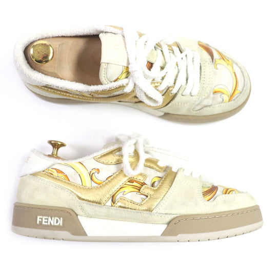 FENDI Low cut sneakers 7E1538 Main: Suede Beige gold MATCH mens 6 Used Authentic
