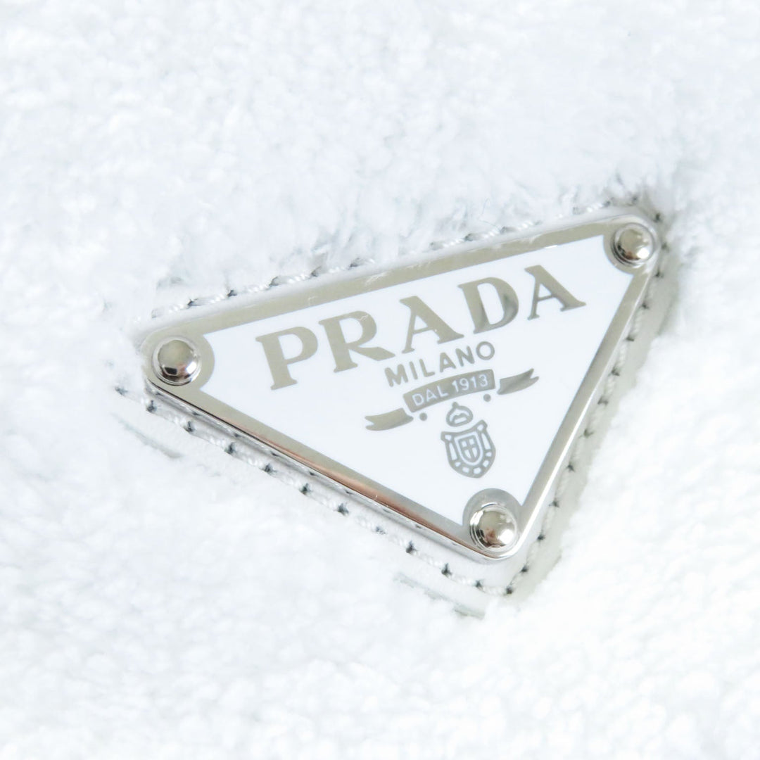 PRADA Tote Bag 1BG130 Terry (pile fabric) White Black , BIANCO NERO SPUGNA Women Used Authentic