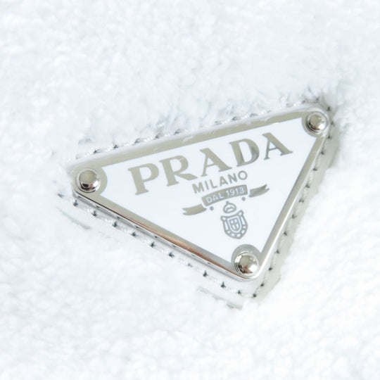 PRADA Tote Bag 1BG130 Terry (pile fabric) White Black , BIANCO NERO SPUGNA Women Used Authentic