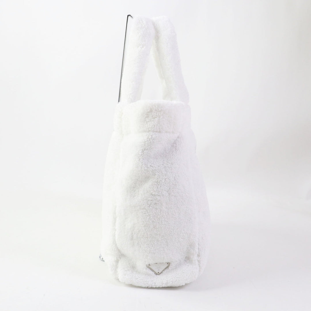 PRADA Tote Bag 1BG130 Terry (pile fabric) White Black , BIANCO NERO SPUGNA Women Used Authentic